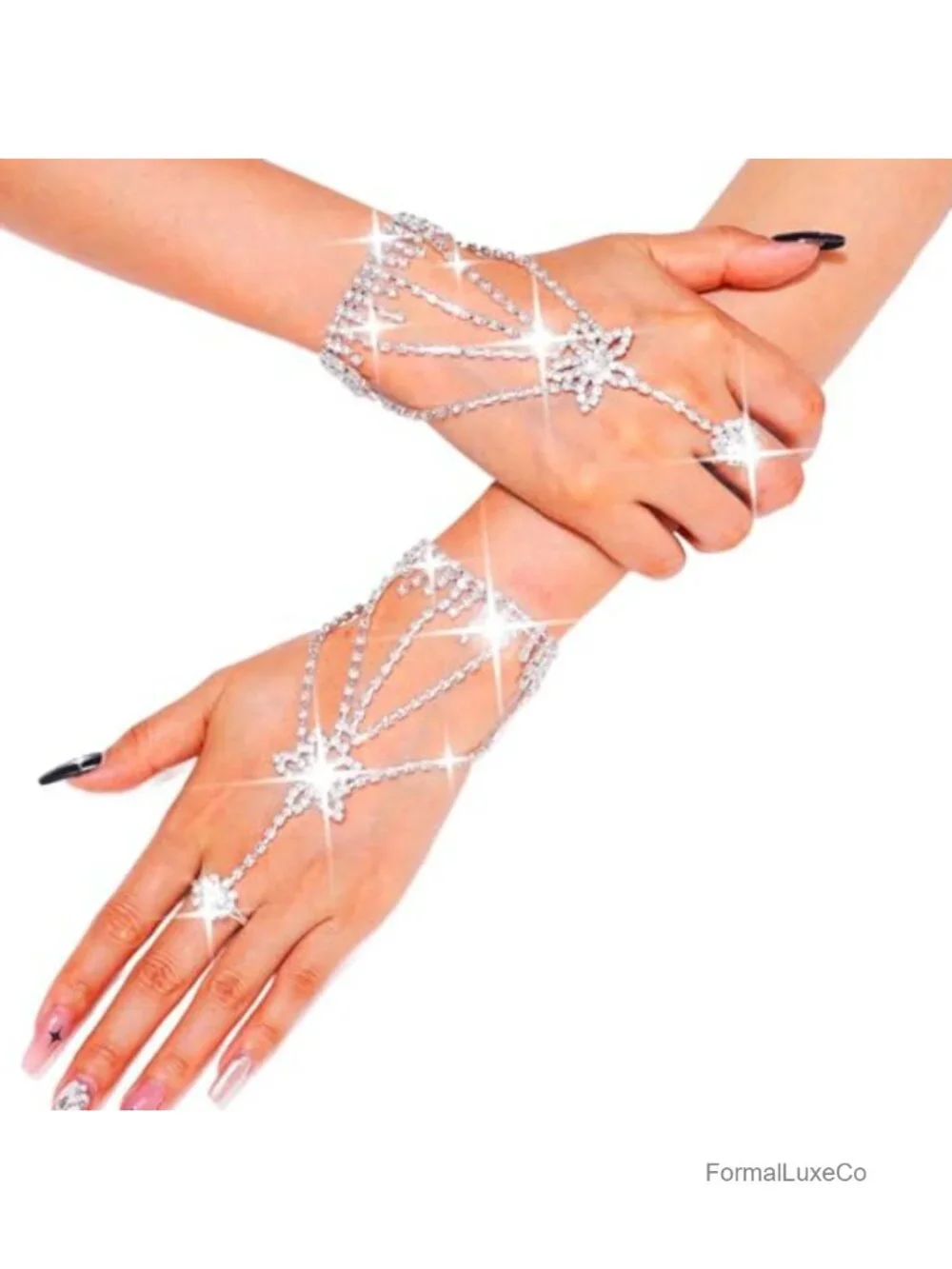 Fingerless Rhinestone Gloves Wedding Bridal Hand Chain Accessories